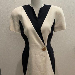 Vintage Flattering Black & White Linen Scaasi Dress